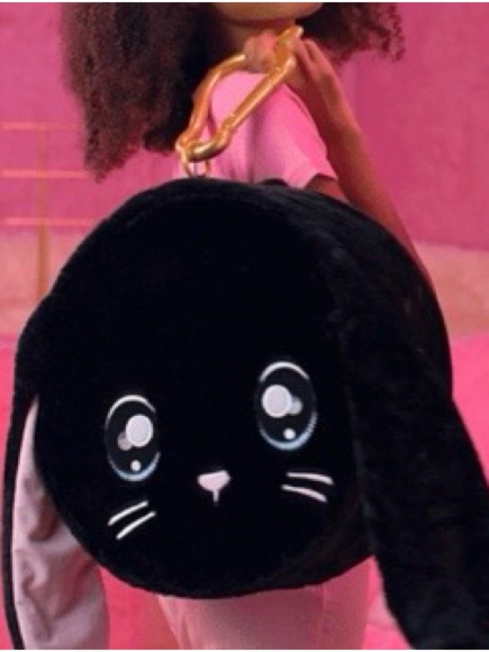 🌸 Na! Na! Na! Plush Black Bunny Face Storage box with Pink Ear Accents
